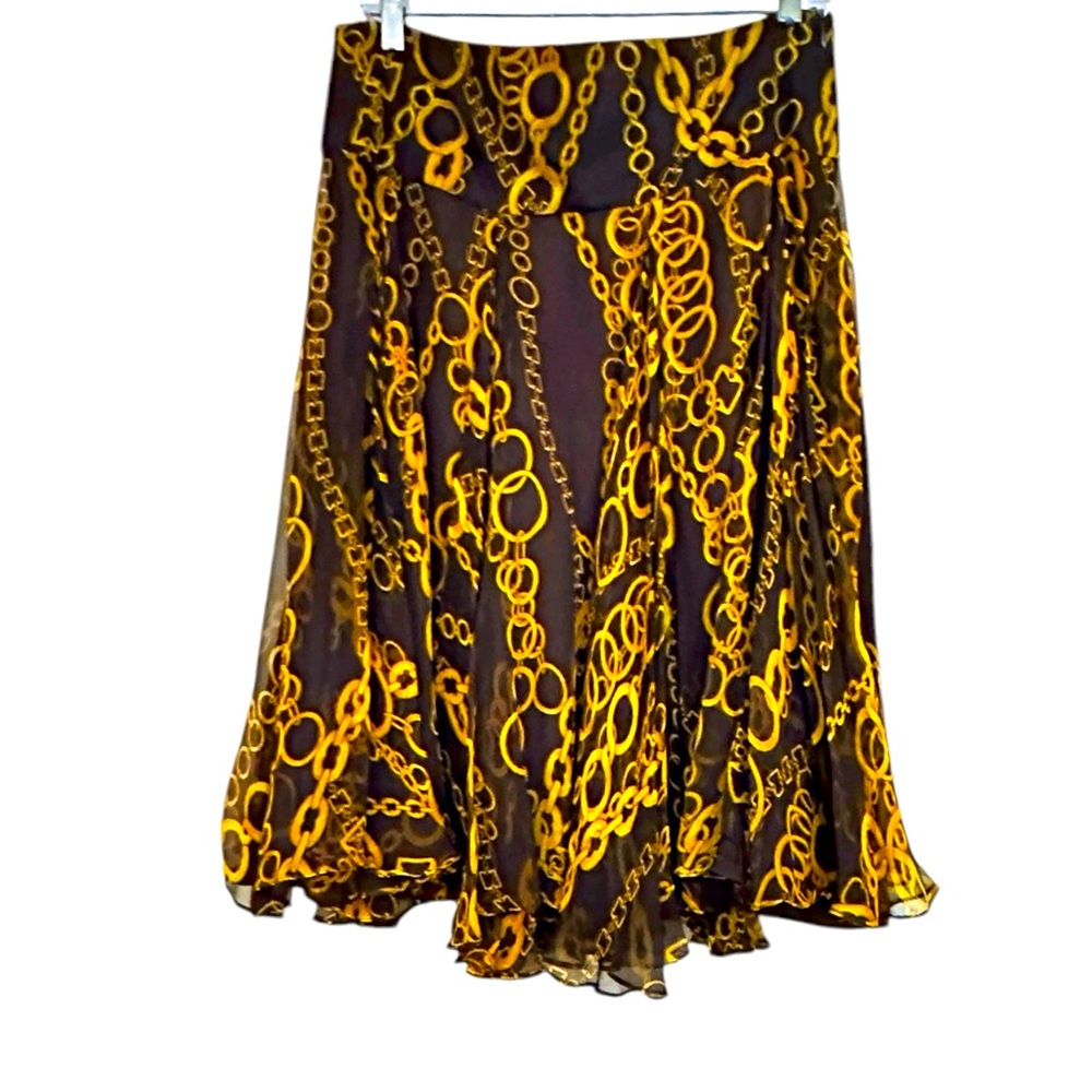 Elegant Brown and Gold Chain Print Skirt by ZARA